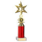 GOLD/RED 'DANCE/GYM' STAR FIGURE ASSEMBLED ON MARBLE (1" CEN/3" TUBE) - 10in
